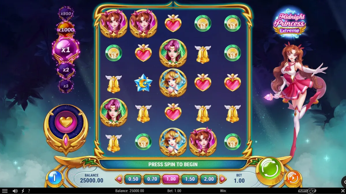 Tampilan visual slot Midnight Princess Extreme dengan tema anime dan neon